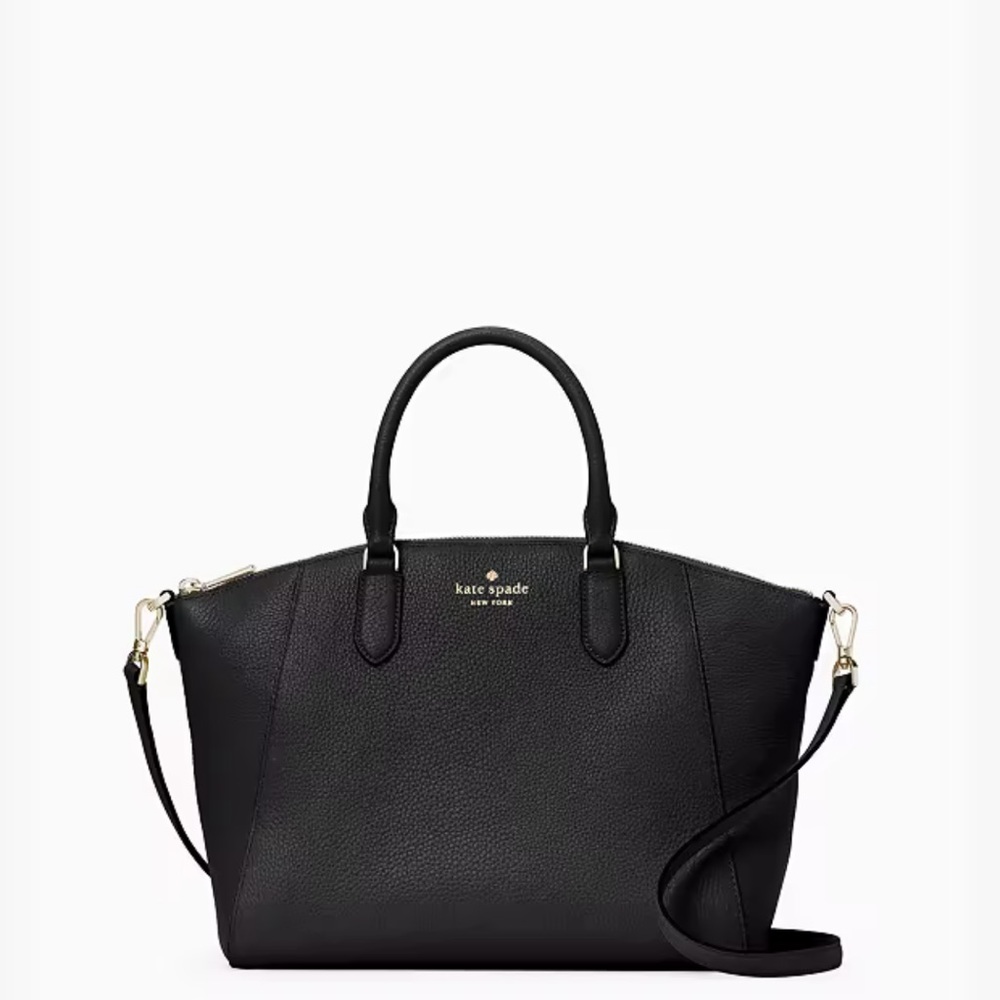 Kate Spade *Parker* black leather medium satchel classic crossbody bag K8214 - Picture 1 of 8